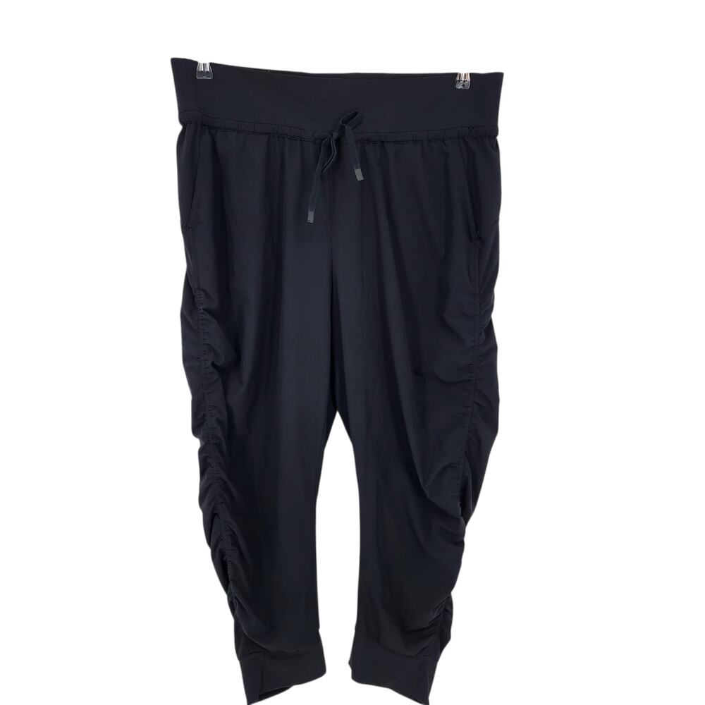 Athleta Black Attitude Ruched High Rise Drawstring Cropped Jogger Pants Size 16